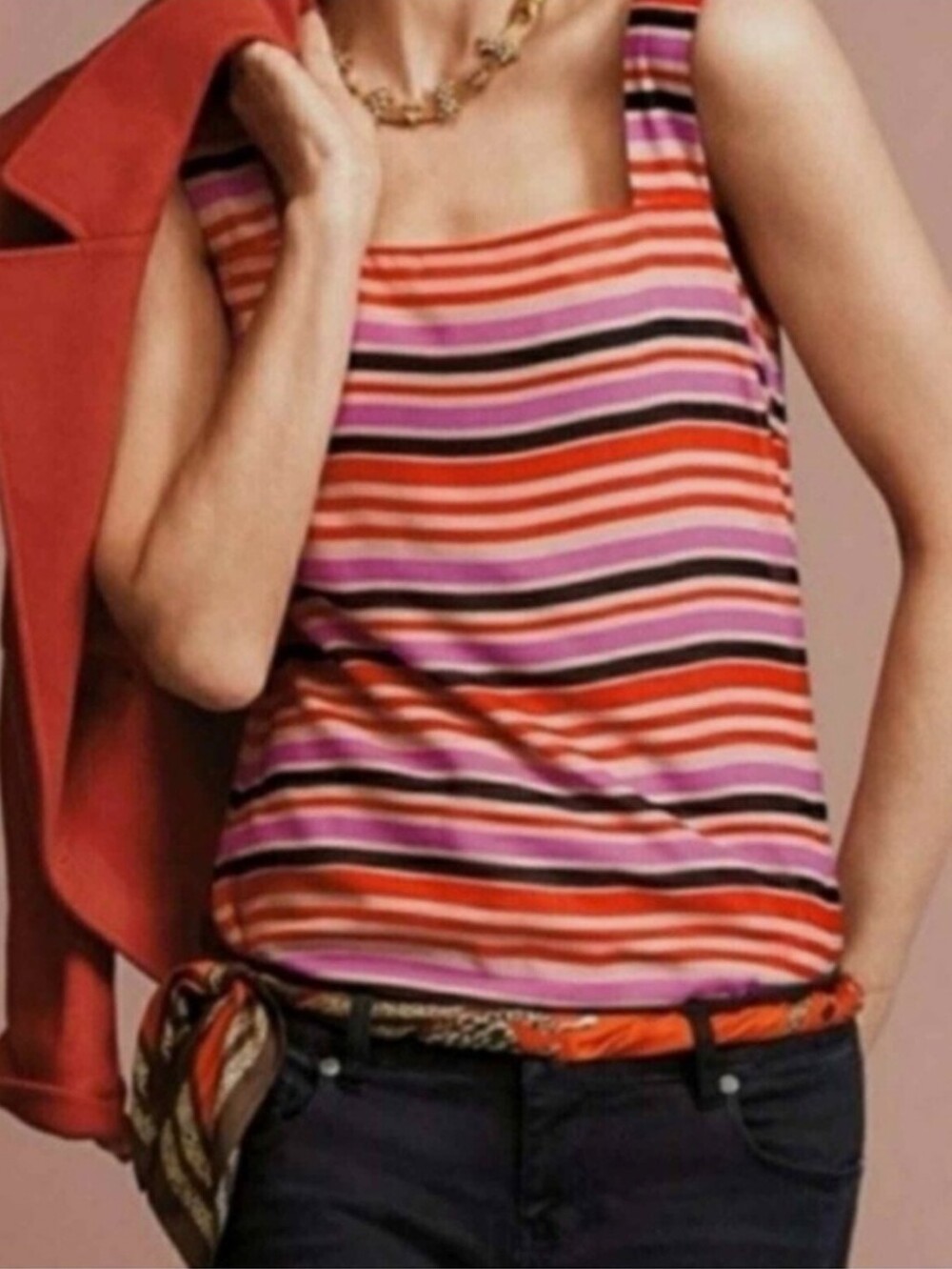 Cabi London Banded Cami Striped Tank Top Size Small